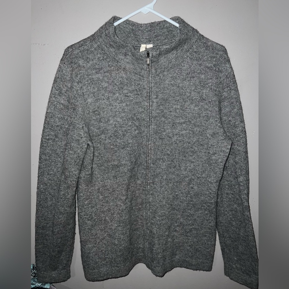Womens Medium Grey Purejill J Jill Full Zip Jacket Sweater 100% Lambs Wool